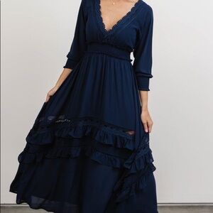 Ruffle Maxi Dress | Navy - S